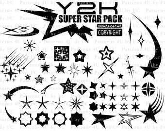 Y2K Aesthetic Vector Icons Super Star Pack for Graphic Design, Logos, Clothing, Svg, Ai, Eps, Pdf, Png, 80s, back to 90s, 2000s