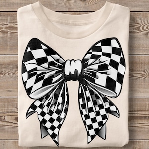 Coquette Bow PNG, nastro a scacchi retrò, sublimazione, design digitale, cravatta a farfalla Coquette a scacchi quadrati Race Day Vibes Season Shirt Design