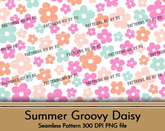 Printpatroon Groovy Daisy-bloemenstof: naadloos zomerontwerp (digitale png-download)