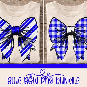 May include: Two digital images of blue bows on a white background. The bows are in different patterns, one is a striped pattern and the other is a checkered pattern. The images are for digital download.