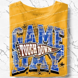 PNG da Temporada de Futebol Americano Retrô Azul Royal: Design de Touchdown, Dia de Jogo Universitário (Download Digital)