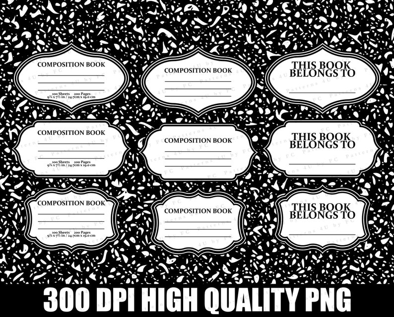 Composition Book Labels: School Notebook Digital Paper (PNG) - Etsy