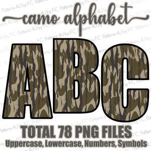 Ensemble de l'alphabet PNG vieux camouflage Bottomland, camouflage ancien armée, alphabet de conception numérique, pêche, campagne, chasse, militaire western dessiné à la main