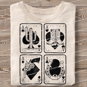 Western PNG Cowboy Cowgirl As de coeur de pique diamants Sublimation Design Western, téléchargement numérique, cartes de poker, cactus, bottes de cowboy Dtf