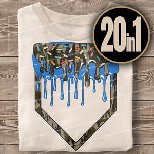 20-in-1 PNG-bundel Home Plate Ice Cream Old School Camo Drip Baseball Softbal Hagelslag Ontwerp, Marineblauw Roze Oud Geel Groen Oranje Grijs