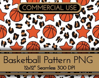 Basketball Leopard Seamless Pattern: Cheetah Print PNG (Digital Download)