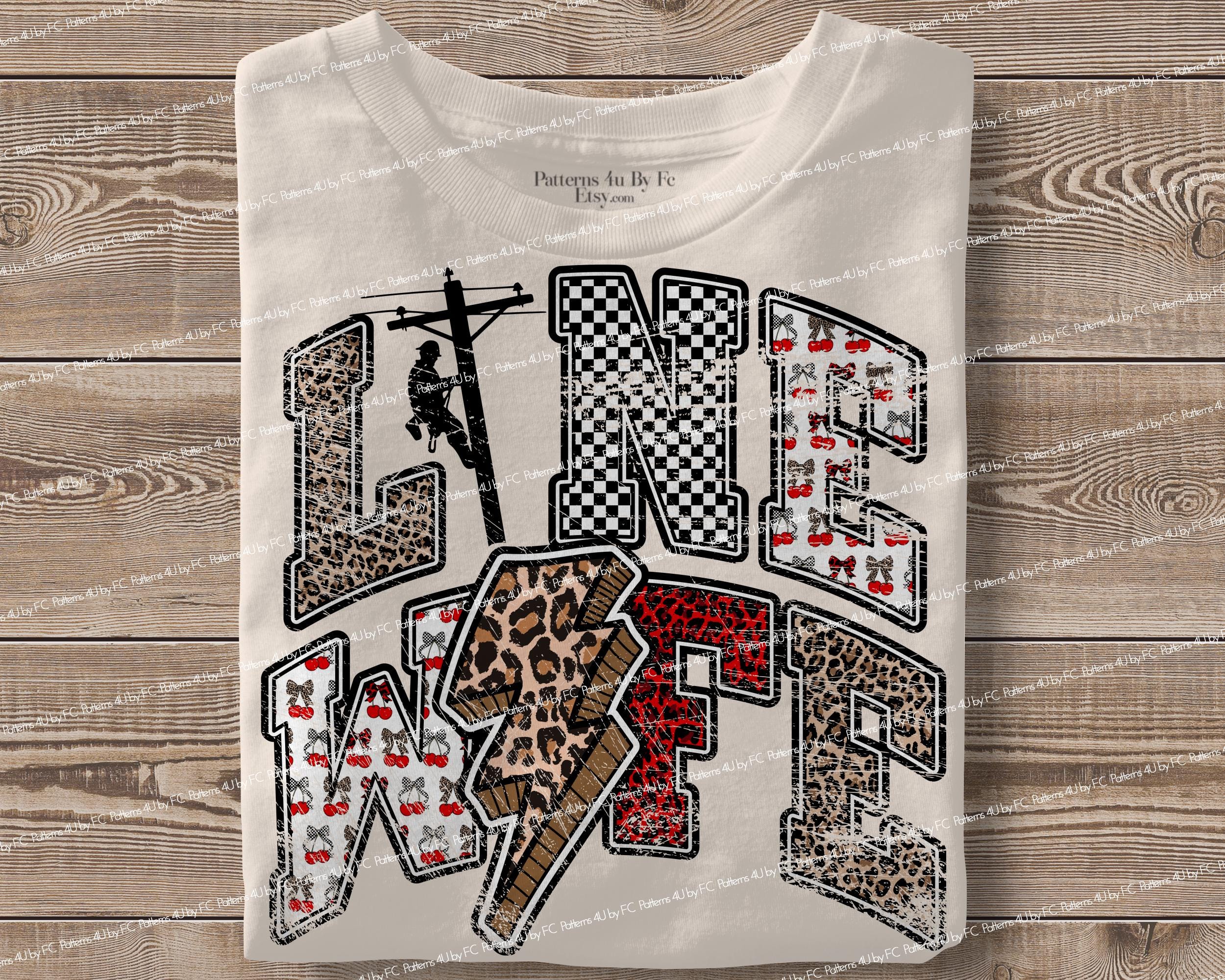 Lineman Wife PNG: Retro Leopard Lightning Bolt Design (Digital Download)