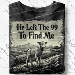 Hij verliet de 99 schapen PNG bijbelvers retro christelijk noodlijdende geloof schapen, religieus gebaseerd Matthew 18:12 sublimatie ontwerp shirt beker DTF