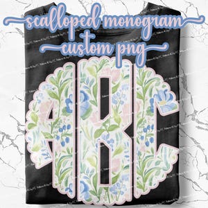 Benutzerdefinierte Grandmillennial Monogramm PNG Pastellblumen Jakobsmuschelrand Monogramm Sublimation PNG für T-Shirts Sweatshirts Tassen Hemden Vintage Chic Design