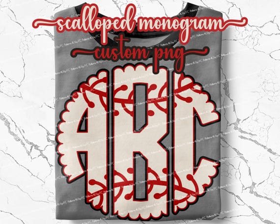 Custom Baseball Monogram PNG: Scallop Edge Design (Digital Download)