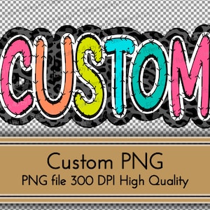May include: A digital graphic of the word "CUSTOM" in a colorful patchwork style. The letters are outlined in black and have a leopard print background.