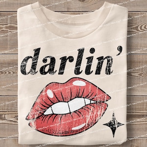 Darlin 'Retro Edgy Cowgirl Western Punk Trendy Sexy Lippen PNG, Howdy Country Distressed Sublimation Digital Design Shirt Tattoo Aesthetic DTF