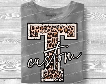 Custom Leopard Print Initial Text PNG Personalized Name Cheetah Pattern Sublimation Design Varsity Style School Spirit (Digital Download