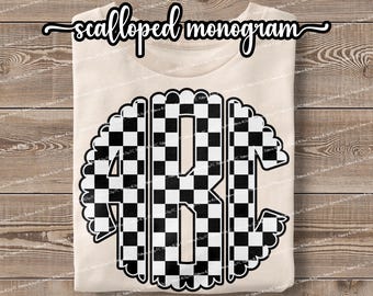 Checkered Scalloped Monogram Alpha PNG (Digital Download)