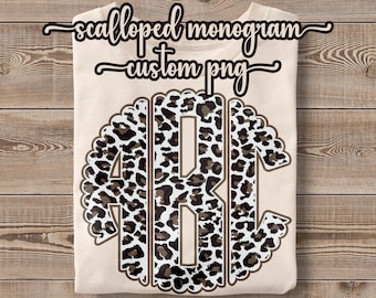Custom Leopard Monogram PNG: Scallop Edge Design (Digital Download)
