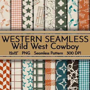 Western Seamless Pattern PNG Matching Wild West Background Bundle Fabric Printing Digital Paper Party Scrapbook Cowboy Cowhide Aztec Plaid