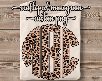 Custom Leopard Monogram PNG: Scallop Edge Design (Digital Download)