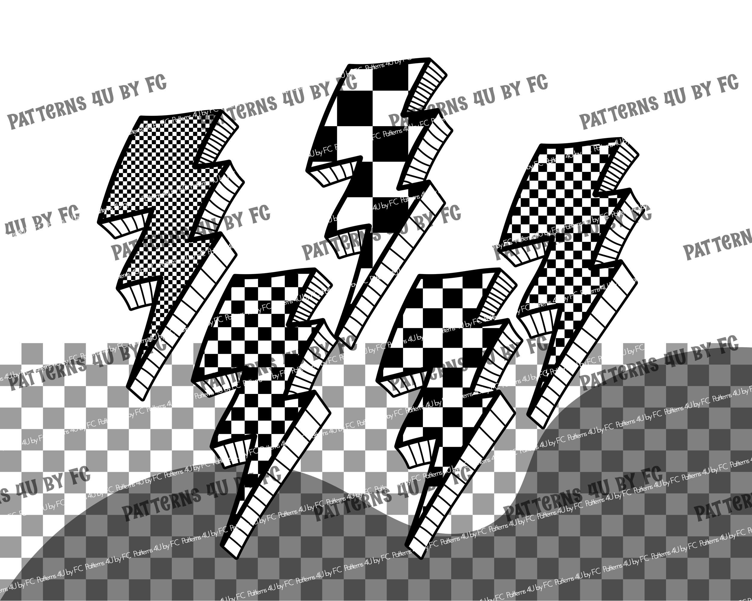 Checkered Flag Lightning Bolt Clipart PNG, Digital Download, Sublimation Printable T-Shirt, Mug, Caps, Sweatshirt, Checkerboard Design, 5x