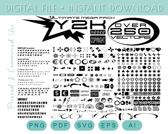 Y2K Aesthetic Icons Template over 80 Assets for Logos, Clothing