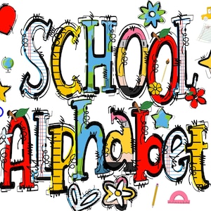 School Doodle Alphabet PNG Clipart Bundle (Digital Download)