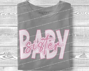 Baby Sister Seersucker PNG: Pink Lettering, Sublimation Design (Digital Download