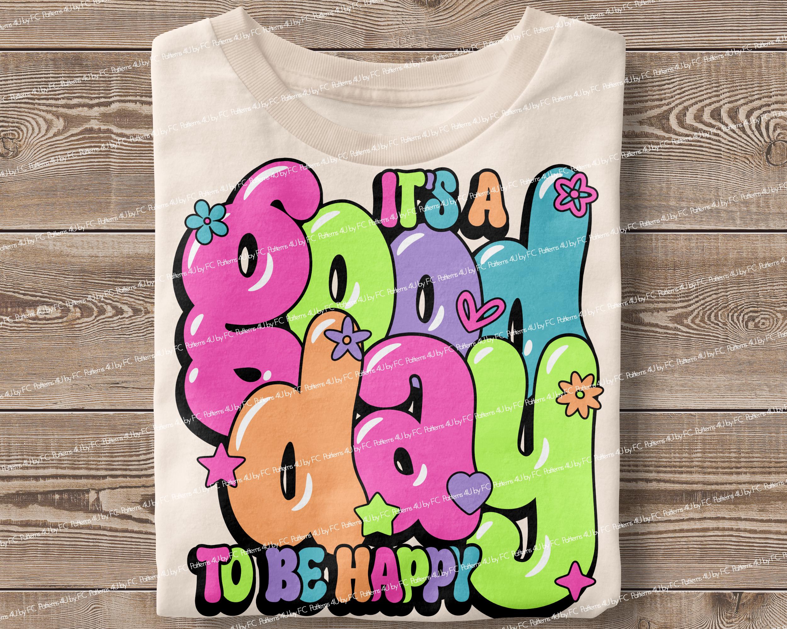 Retro Inspirational Shirt: Bright Neon Happy Design (PNG Digital Download
