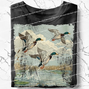 Flying Mallard Ducks PNG Vintage Graphic Retro Waterfowl Hunting Duck Sublimation Digital Design Ducks Wildlife Print files for Apparel