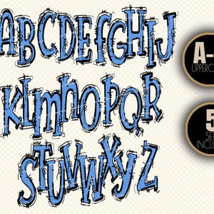 Blue Doodle Alphabet PNG Bundle: Preppy Letters, Numbers, Bows (Digital Download