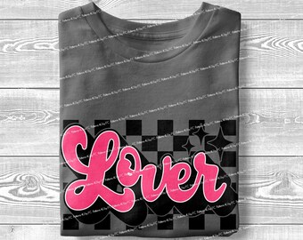 Retro Checkered Lover PNG: Distressed Valentine Shirt Design (Digital Download)