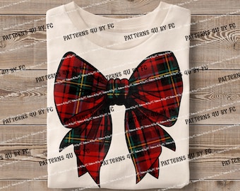 Christmas Plaid Bow PNG: Coquette Shirt Design (Digital Download)