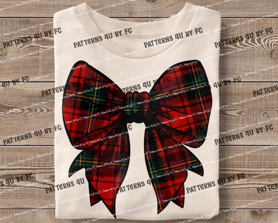 Christmas Plaid Bow PNG: Coquette Shirt Design (Digital Download)