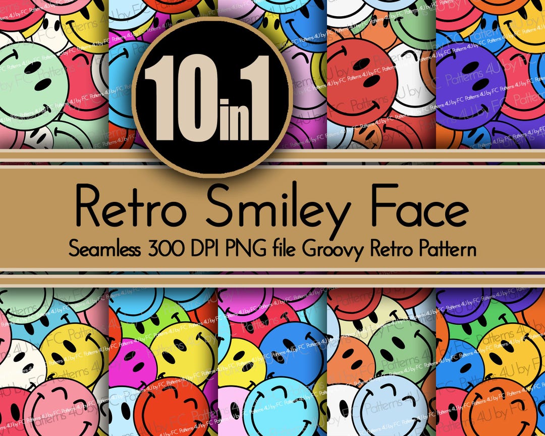 Digital Paper PNG, Retro Smiley Face Seamless Fabric Printing Pattern ...
