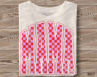 Mamá Retro PNG: Diseño universitario de cerezas a cuadros (descarga digital)