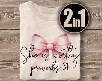 She is Worthy Bow PNG: christelijk meisje sublimatieontwerp (digitale download)