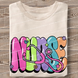 Colorful Nurse Neon PNG | Retro Nursing Shirt Women Design | Stethoscope School Nurse Colorful Retro Healthcare Sublimation Digital Download