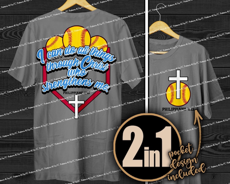 Christian Softball PNG Sublimation Shirt Design Philippians 4:13 Bible ...
