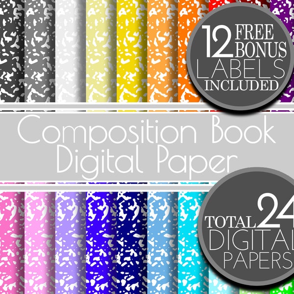 Papel digital de portada de libro de composición, papel digital de cuaderno de composición, patrón de diario, diseños de planificador, papel digital de cuaderno escolar