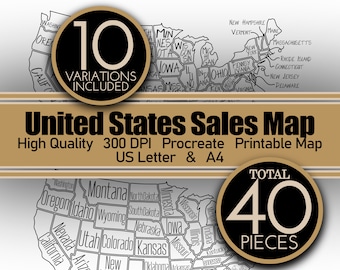 US Sales Map: Procreate Printable Business Tracker (Digital Download)