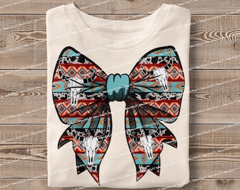 Aztec Cow Print Skull Cowboy Western Rodeo Bow PNG, Coquette Bow Hunting Camouflage Sublimation Digital Design Country Shirt Design