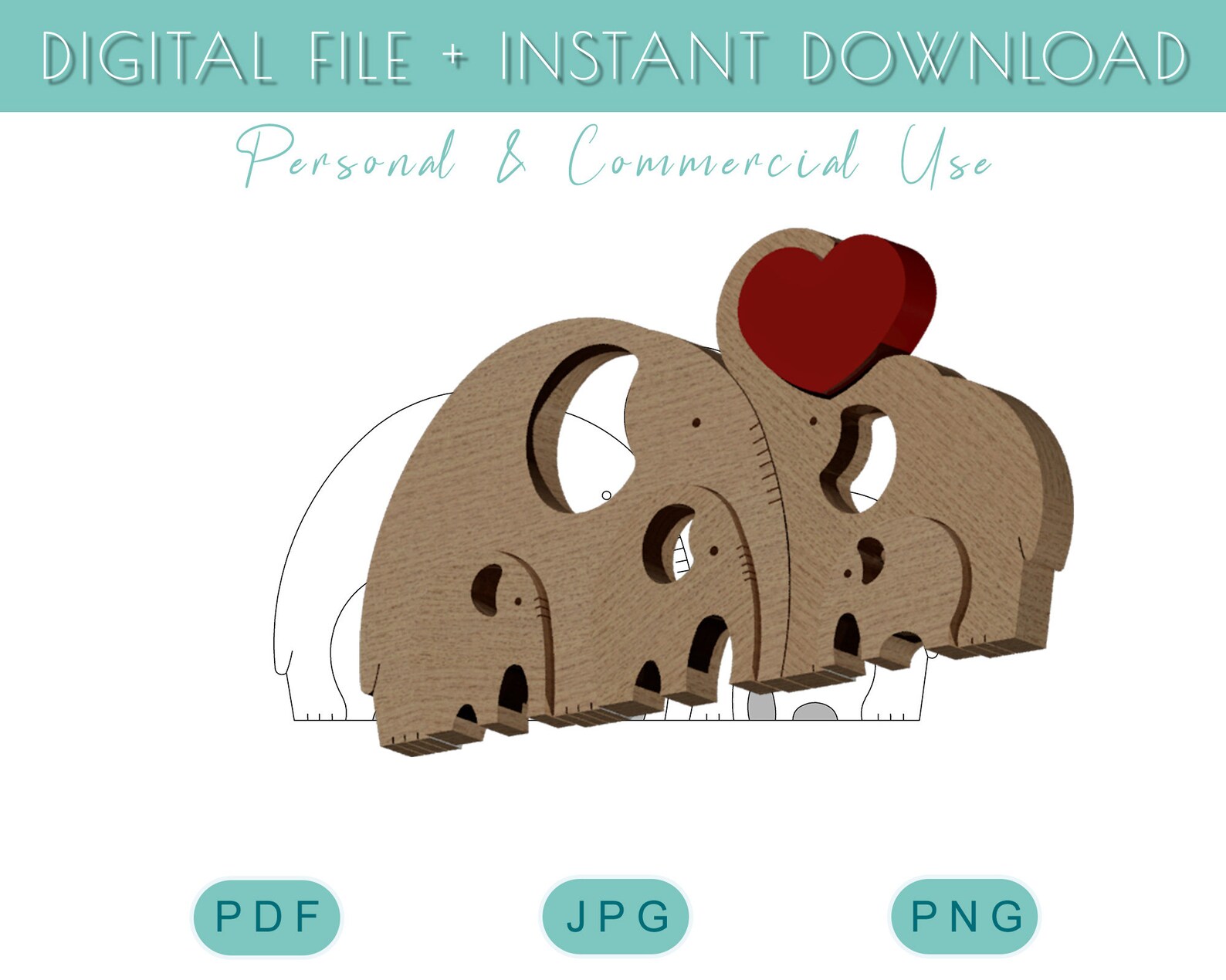 Elephant Family Scroll Saw Pattern: 3D Puzzle, Wooden Animal (PDF, PNG ...