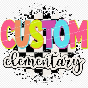 PNG de escuela primaria a cuadros personalizada, diseño retro, descarga digital, mascota de espíritu escolar, sublimación escolar