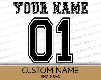 Custom Jersey Name Number SVG PNG: Sports Design (Digital Download)