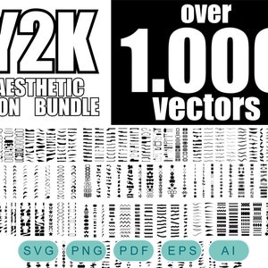 Y2K Aesthetic Vector Icons Bundle, Over 1.000 Vectors for Graphic Design, Logos, Clothing, Svg, Ai, Eps, Pdf, Png, 80s, back to 90s, 2000s