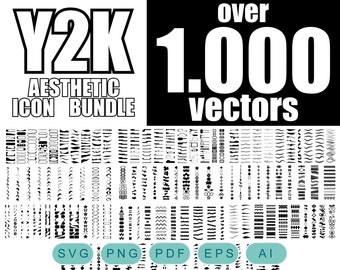 Y2K Aesthetic Vector Icons Bundle, Over 1.000 Vectors for Graphic Design, Logos, Clothing, Svg, Ai, Eps, Pdf, Png, 80s, back to 90s, 2000s