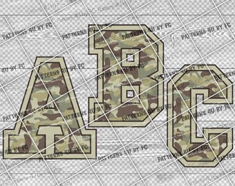 Set PNG di lettere maiuscole mimetiche universitarie (download digitale)