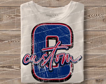 Custom Retro School Spirit PNG: Distressed Team Initial Design (Digital Download