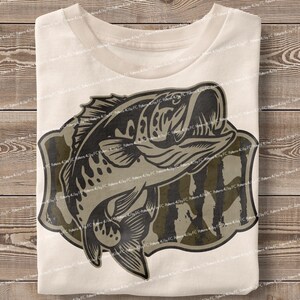 Etiqueta de pez camuflaje PNG, lubina, camuflaje clásico, parche de pez para sublimación de camisetas, diseño de camisetas para niños, hombres y mujeres, carrete de diseño de camiseta, chico sureño americano, DTF, DTG