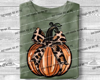 Leopard Pumpkin Coquette Bow PNG: Retro Fall Clipart (Digital Design)