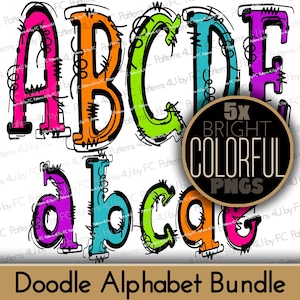 Doodle Alphabet PNG Clipart: Bright Scribble Font (Digital Download)