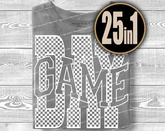 レトロなチェック柄のゲームデー PNG バンドル: Sublimation Designs (デジタルダウンロード)